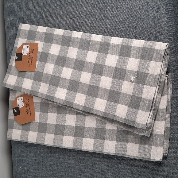 Buffalo Plaid Check Woven Gray White Cotton Kitchen Dish Towel Two Piece Set - Picture 1 of 4